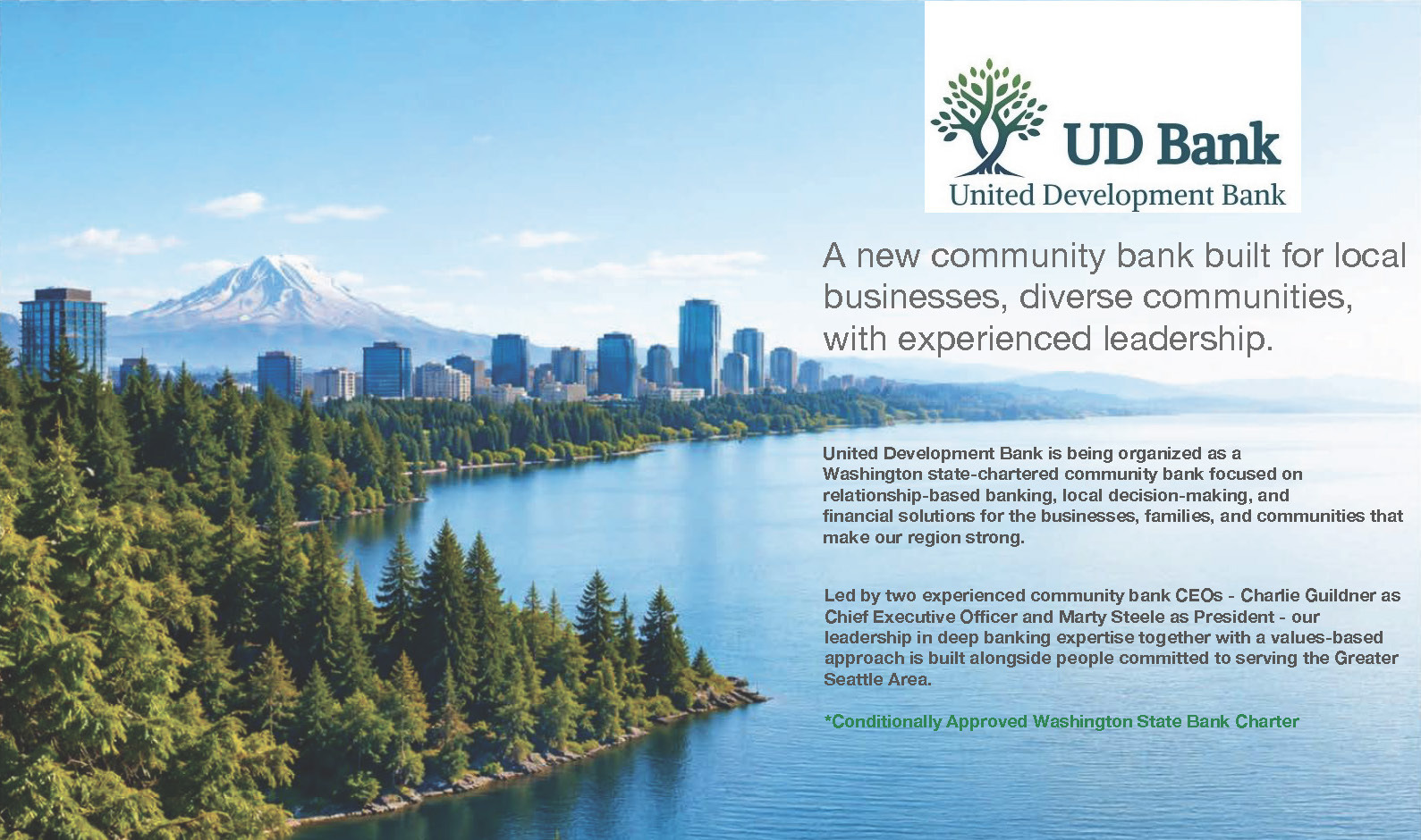 United Development Bank introduction with Greater Seattle area landscape